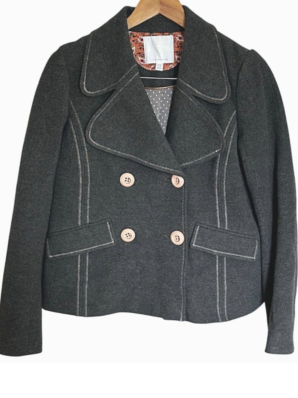 Ett:twa by Anthropologie Gray Coat Size 6 Double Breasted Cropped Boho Twee